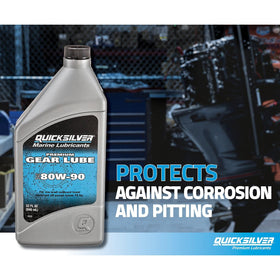 Quicksilver bottle in a boat service setting conveying professional maintenance reliability