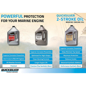 Quicksilver bottle on boat gunwale conveying on-water readiness and reliability