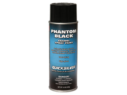 Quicksilver spray can front view showing Phantom Black gloss and ready-to-use finish