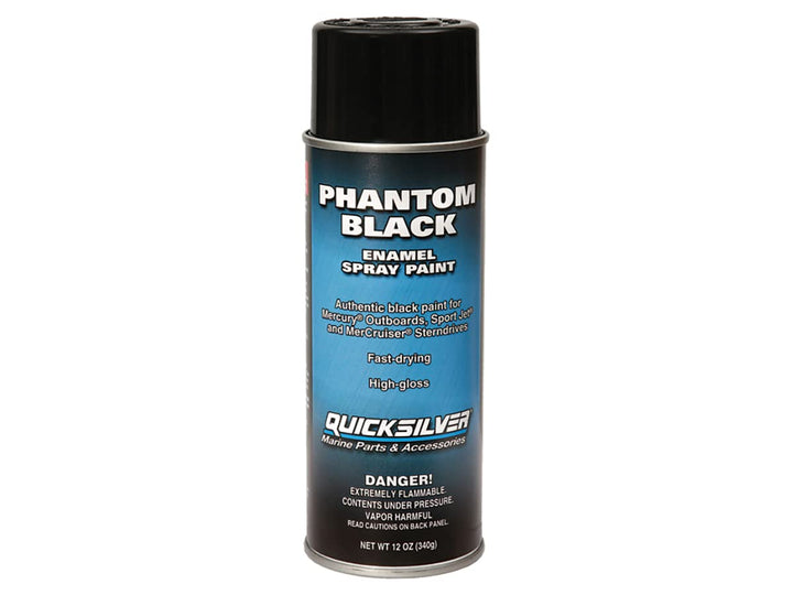 Quicksilver spray can front view showing Phantom Black gloss and ready-to-use finish