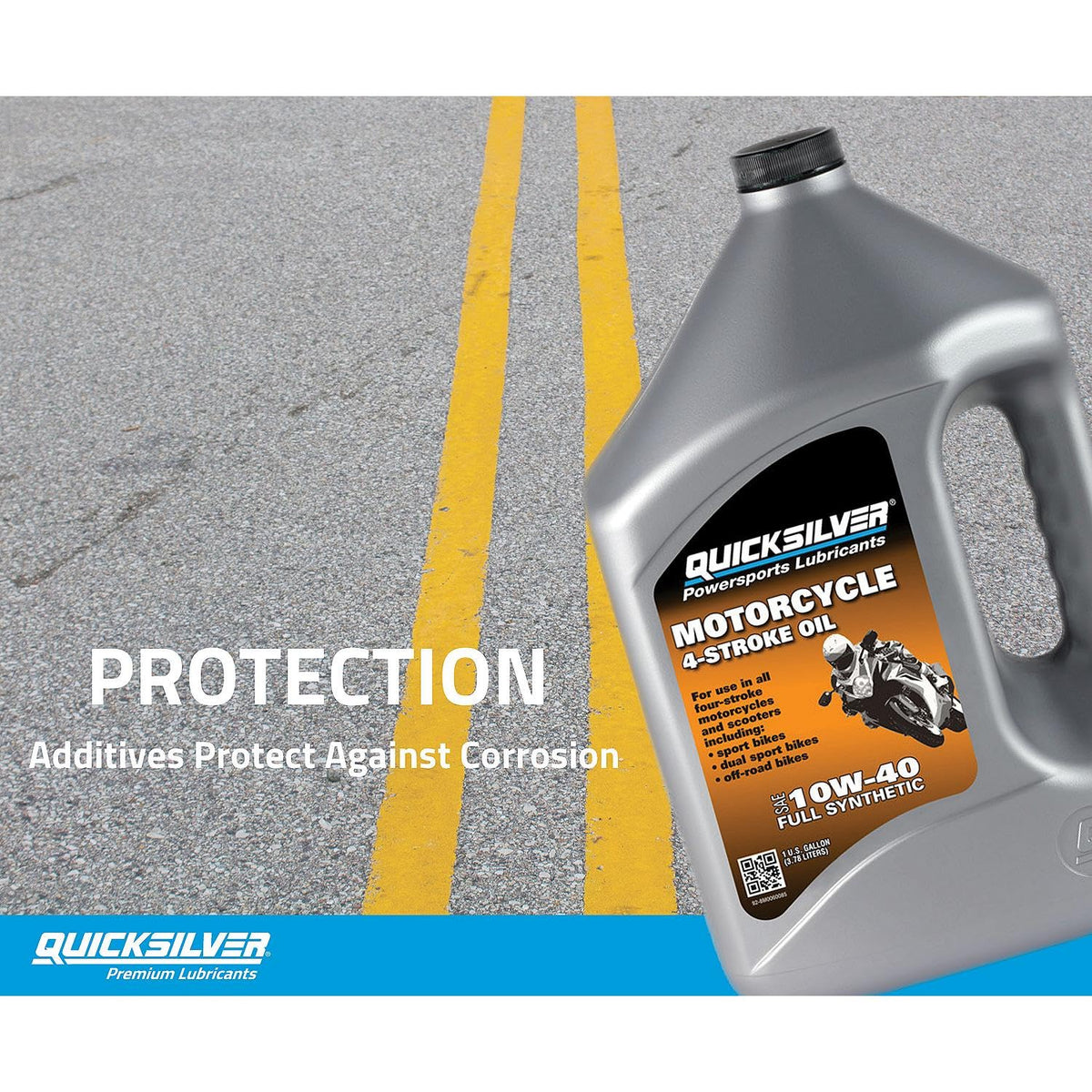 Quicksilver oil pouring into motorcycle engine for fast protection