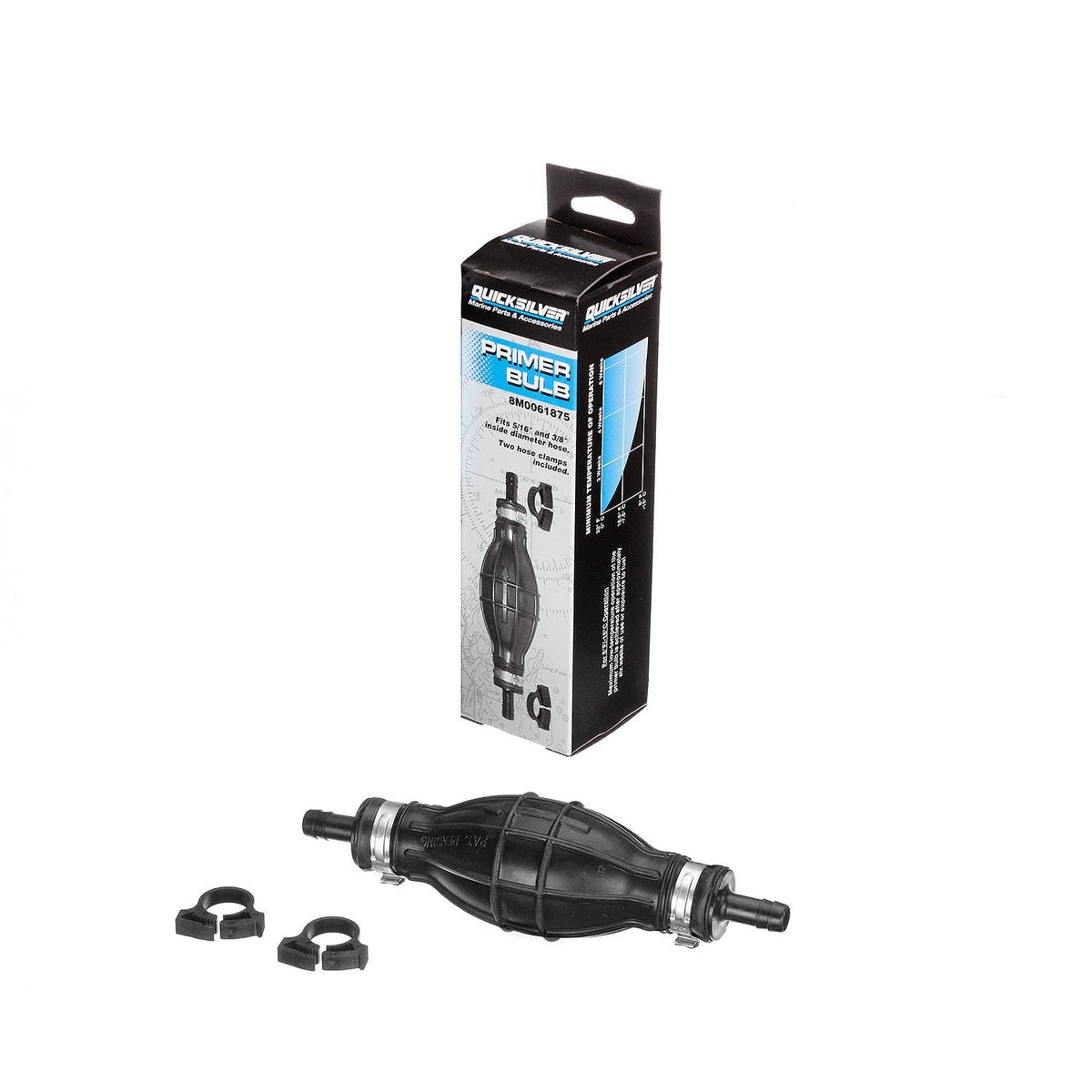 Quicksilver primer bulb installed on fuel line demonstrating easy replacement