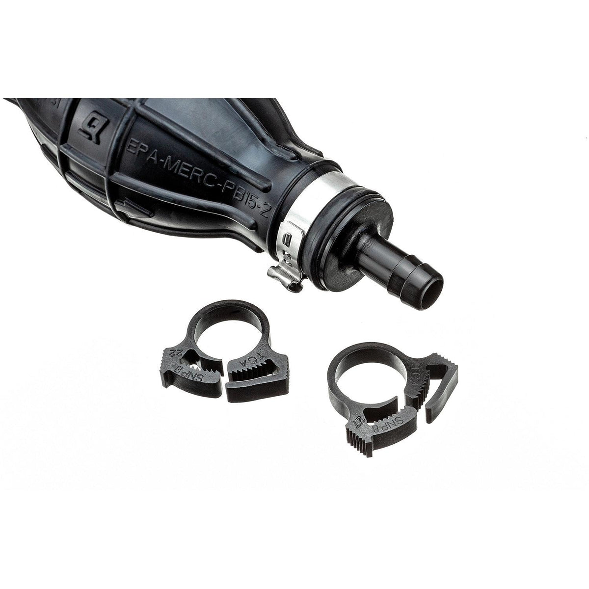 Quicksilver primer bulb next to ruler showing 5/16 inch fuel line compatibility