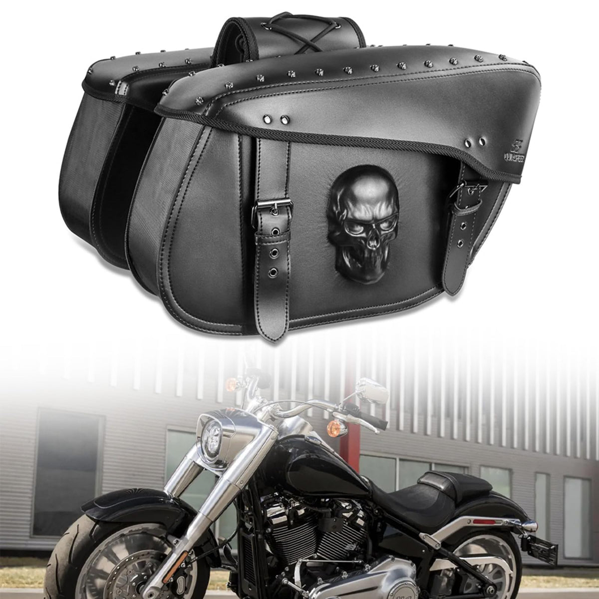 Quixofiber front view packed saddlebag showcasing roomy storage benefit