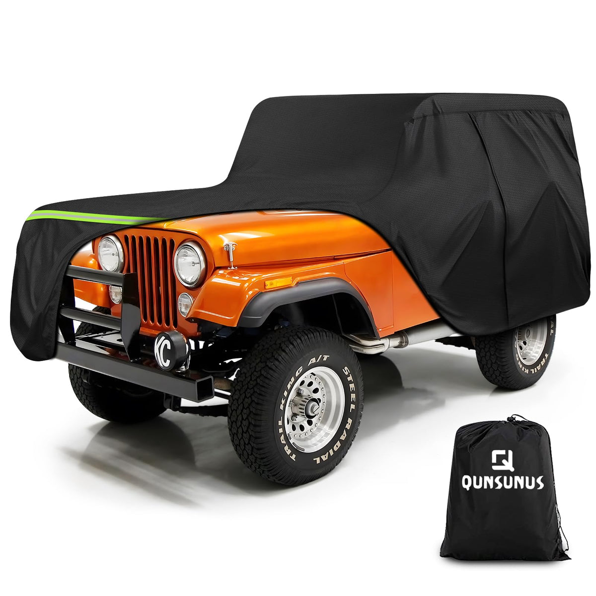 QUNSUNUS front view of CJ5 cover showing full fit and protection