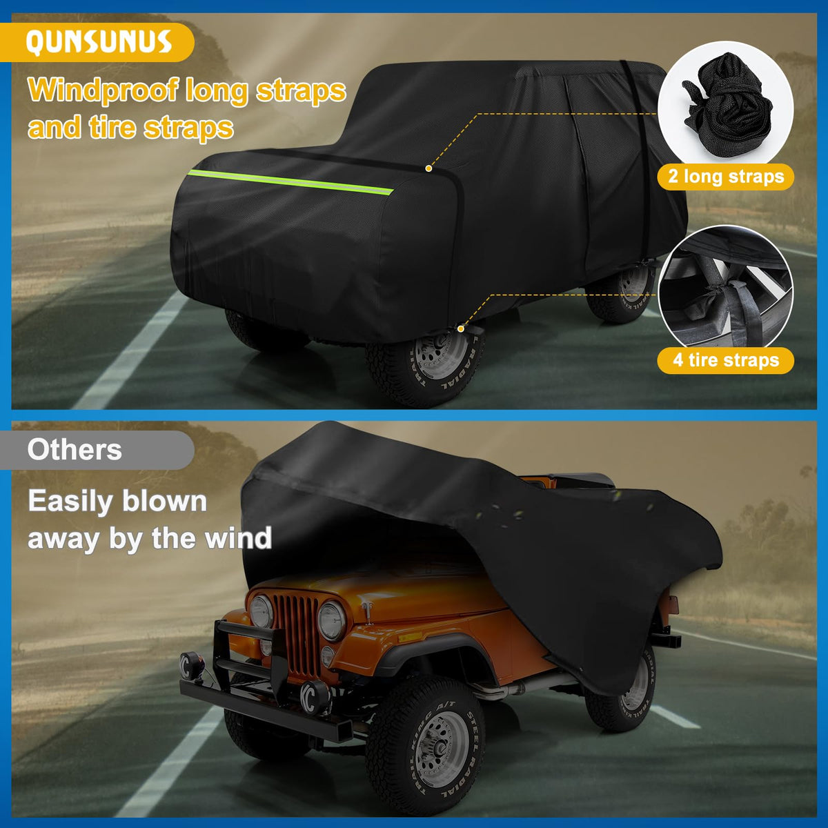 QUNSUNUS reflective strips on cover improving nighttime visibility