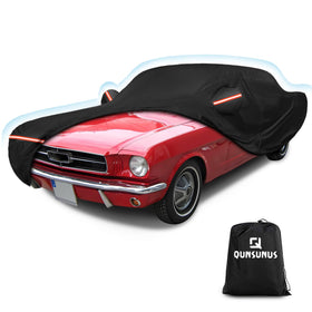 QUNSUNUS front view on Mustang showing full coverage and secure fit