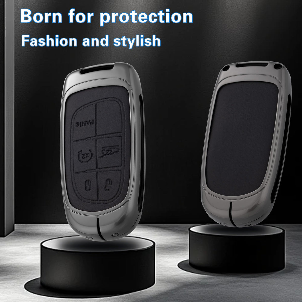 Qunzes leather button detail showing easy-press comfort benefit