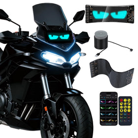 Quplavo front panel view showing full 7x3 inch LED display and clear branding, enhances vehicle look