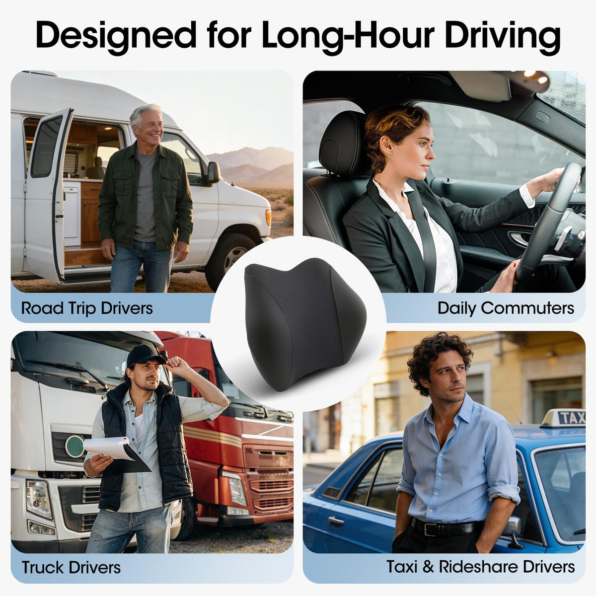 QUTOOL installed in driver seat providing steady support during drives