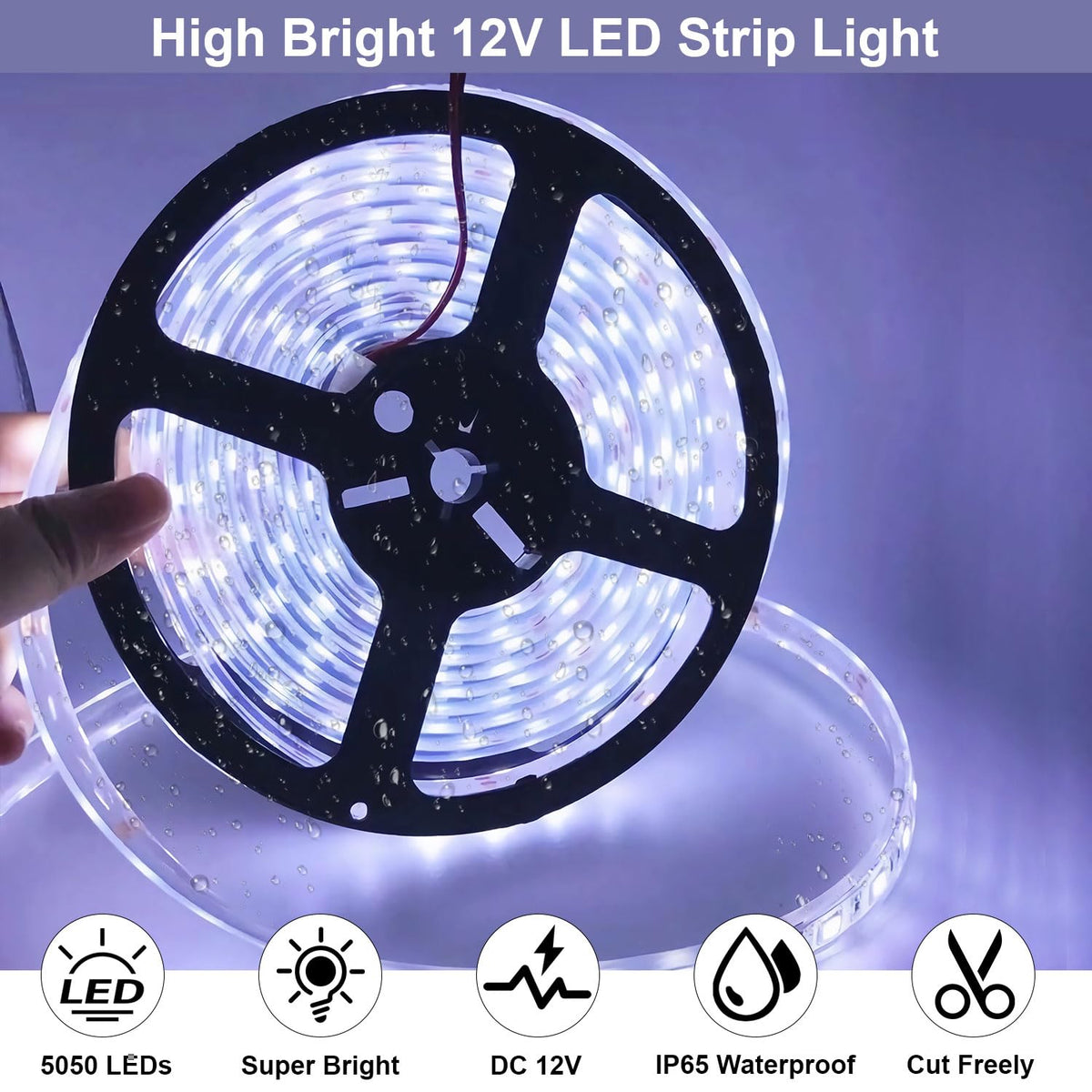 qvevdacar close-up of the LED strip coating highlighting waterproof protection and durability