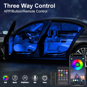QVEVDACAR installed on dashboard creating ambient mood lighting while driving