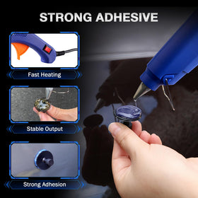QwikFix kit in garage use during a car dent repair demonstrating practical workflow