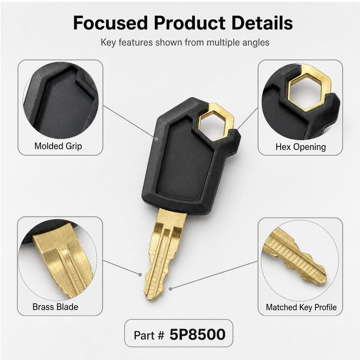 QWORK key inserted in heavy equipment ignition demonstrating ready-to-use fit