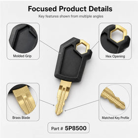 QWORK key inserted in heavy equipment ignition demonstrating ready-to-use fit