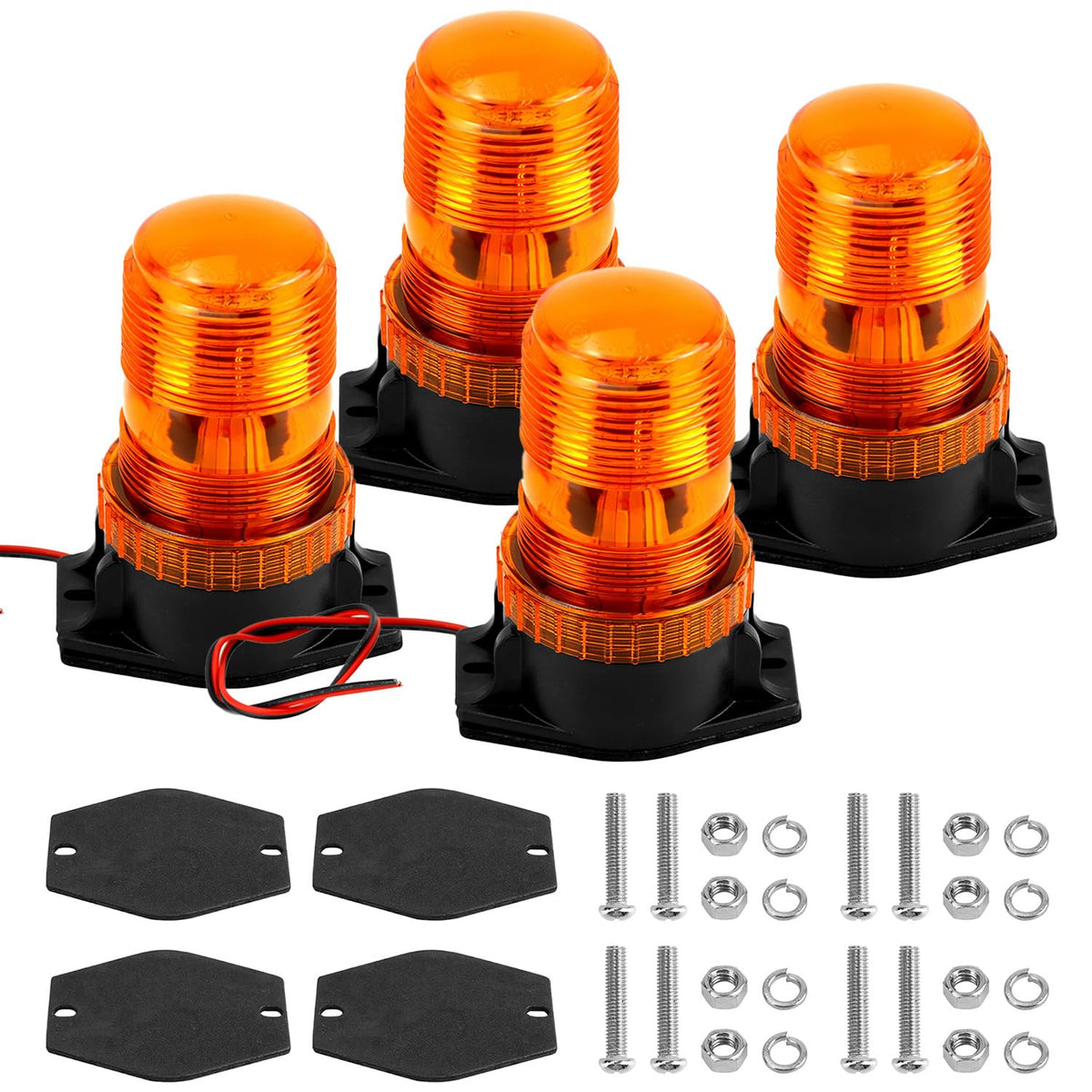 QWORK amber strobe front view showing clear 360° visibility benefit