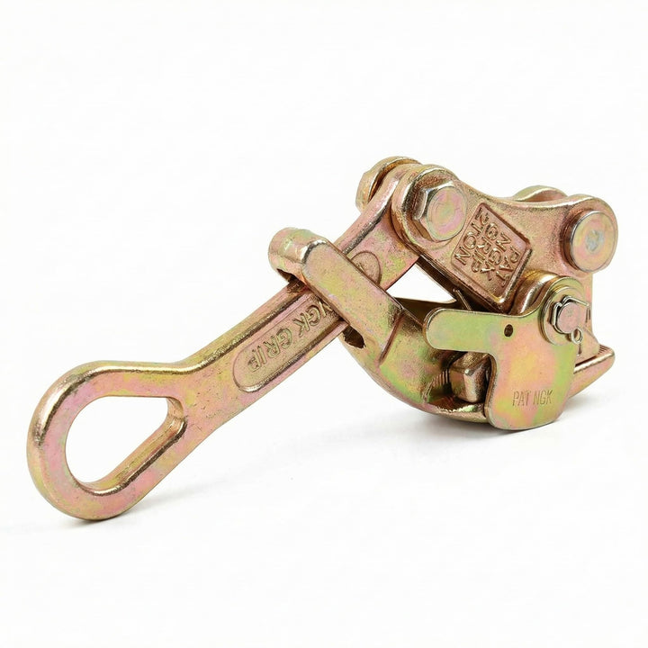 QWORK cable grip front view showing durable alloy-steel body and handle benefit: clear load control