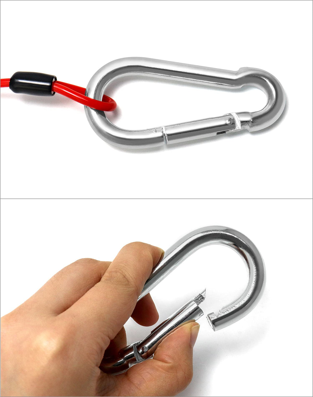 QWORK clip and split ring detail showing secure attachment and easy operation benefit