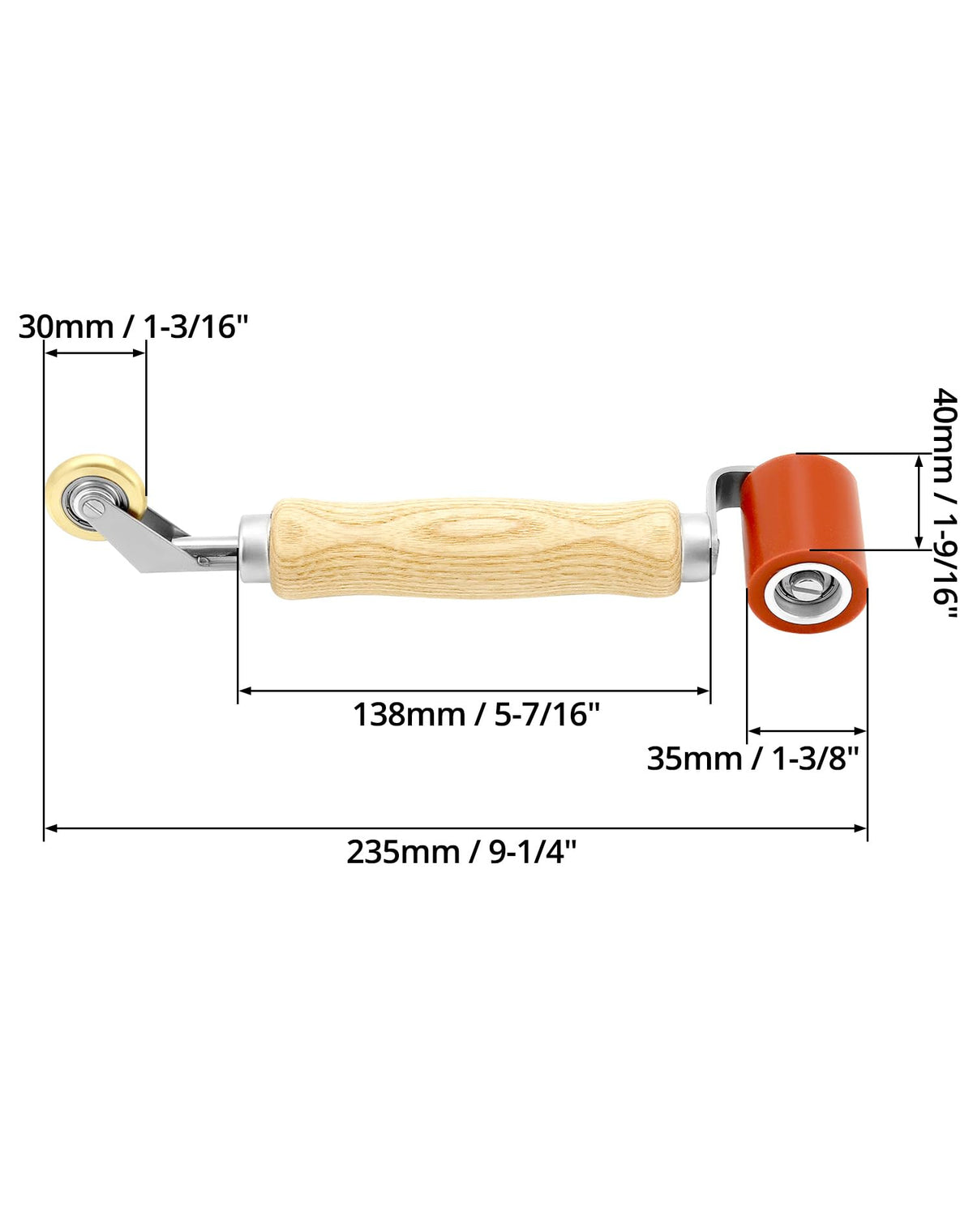 QWORK brass detail roller pressing tape around a pipe penetration to seal edges