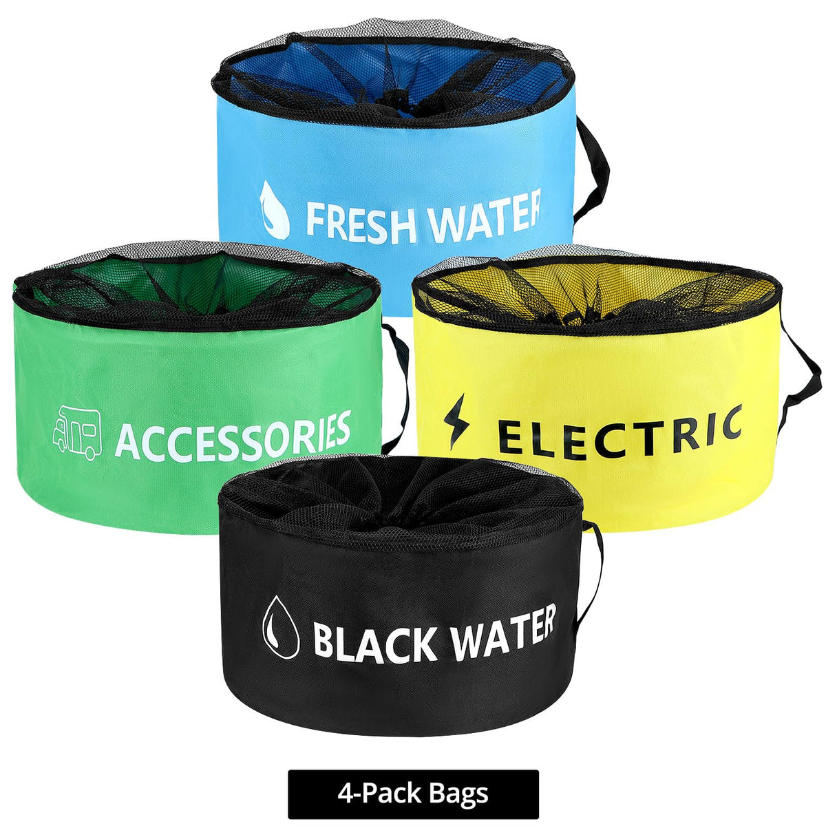 QWORK fresh water bag open with coiled hose demonstrating easy full-length storage benefit