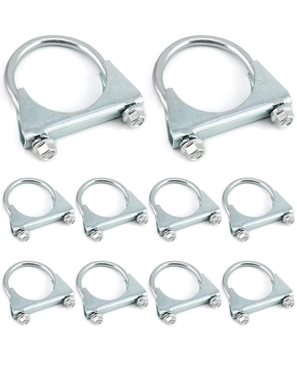 QWORK front view of ten 2.5-inch U-bolt clamps showing kit and benefit of spare parts