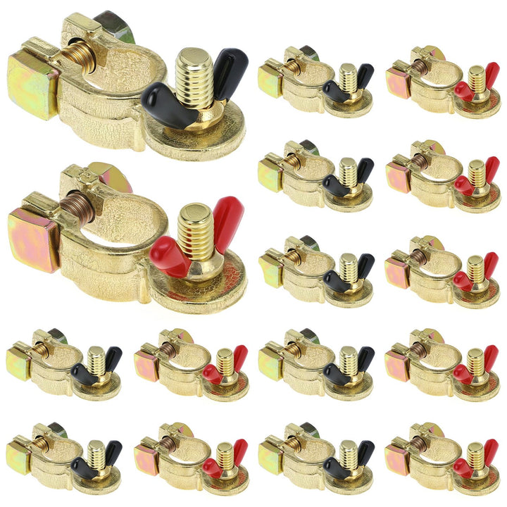QWORK front view showing brass terminal set and packaging, ready to replace clamps