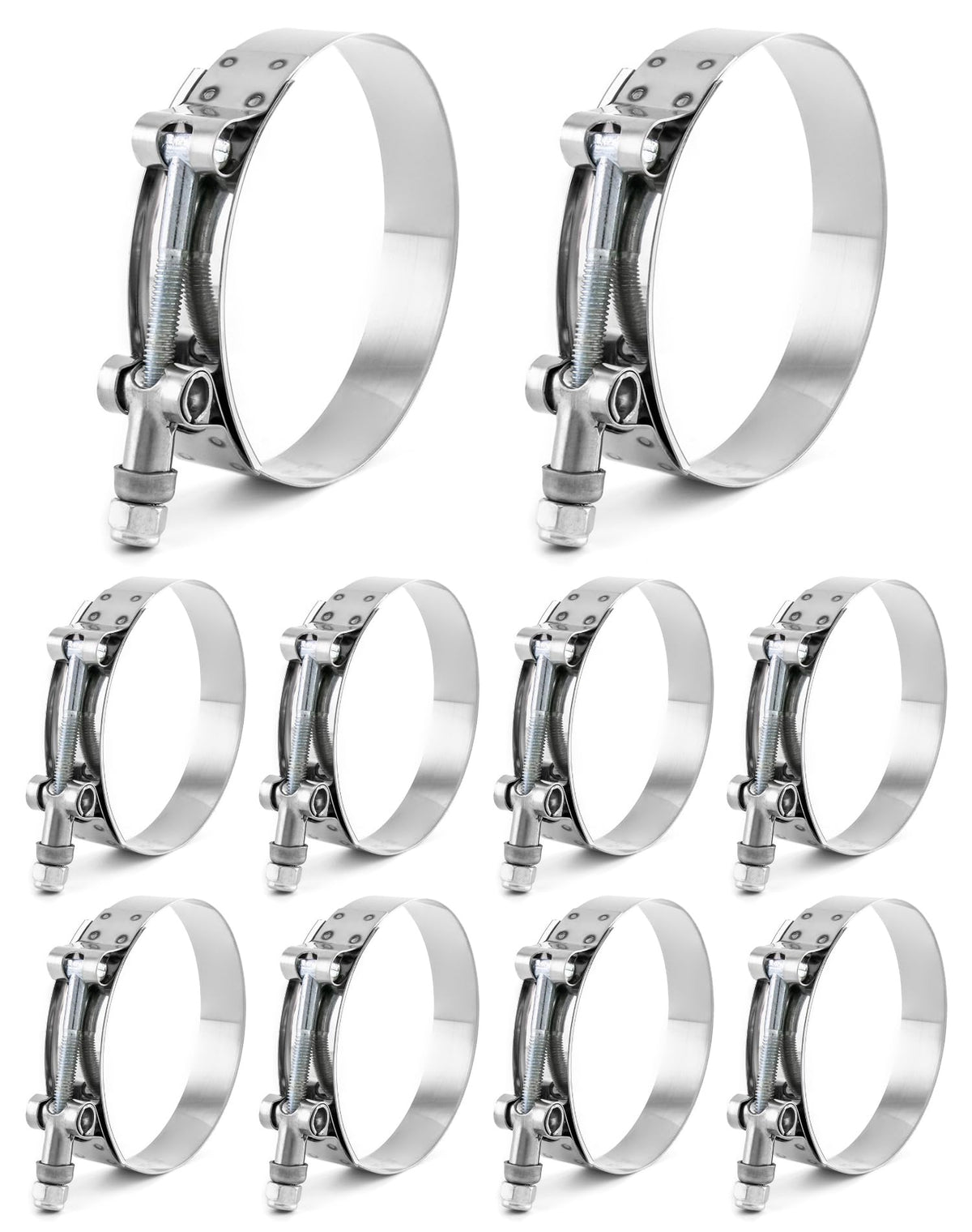 QWORK front view of 10-pack T-bolt clamps showing packaging and quantity benefit