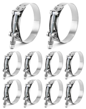 QWORK front view of 10-pack T-bolt clamps showing packaging and quantity benefit