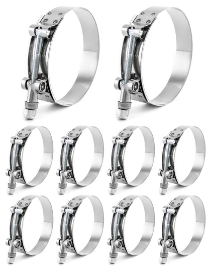 QWORK front view of 10-pack T-bolt clamps showing packaging and quantity benefit