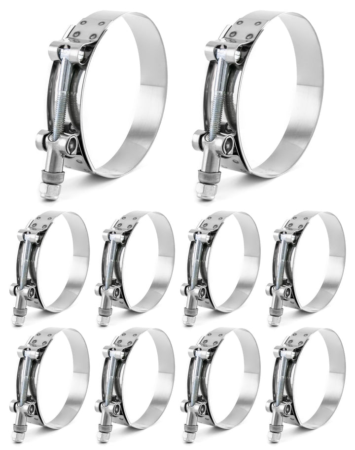 QWORK front view of 10-pack T-bolt clamps showing packaging and quantity benefit