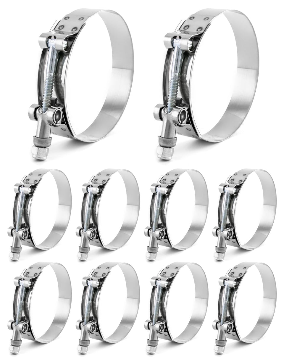 QWORK front view of 10-pack T-bolt clamps showing packaging and quantity benefit