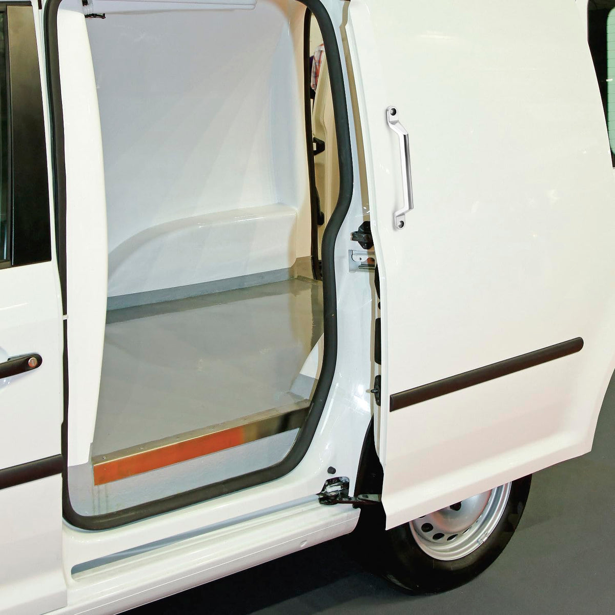 QWORK horizontal installation on RV door showing easy mounting versatility