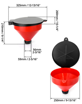 QWORK funnel in use pouring fluid into a 55-gallon drum for safe transfer
