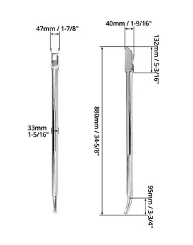QWORK bars next to ruler showing 35-inch length for greater mechanical advantage
