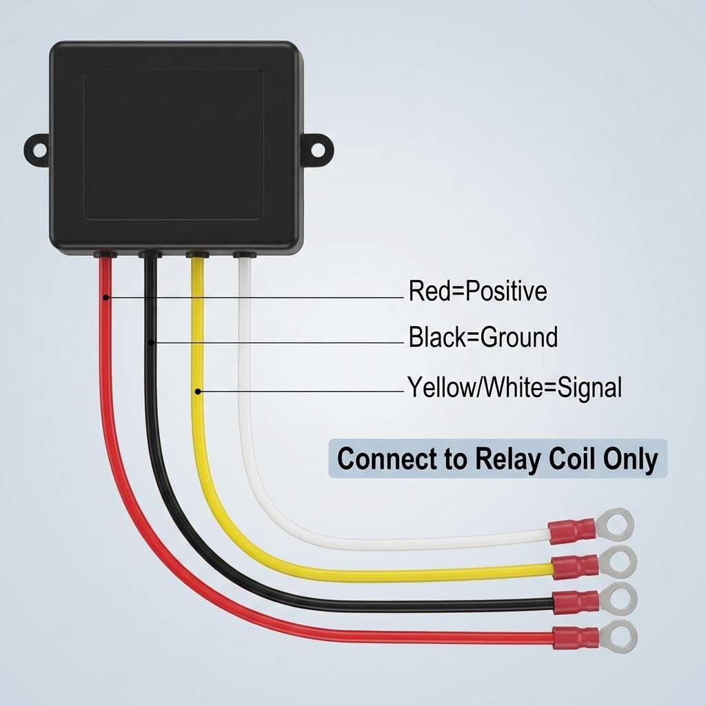 QWORK receiver close-up showing color-coded 5-wire harness for simplified, accurate installation