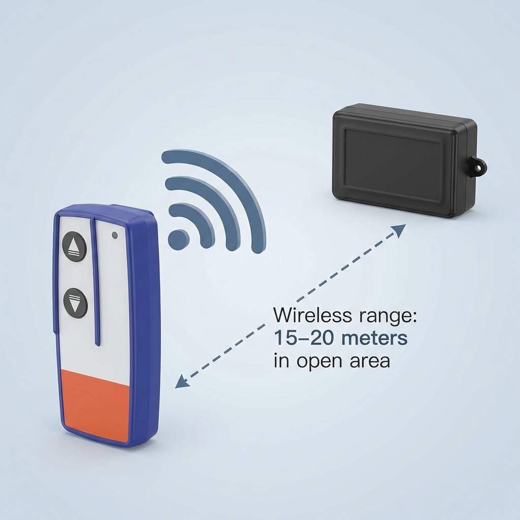 QWORK remote button detail showing simple controls for quick safe operation benefit