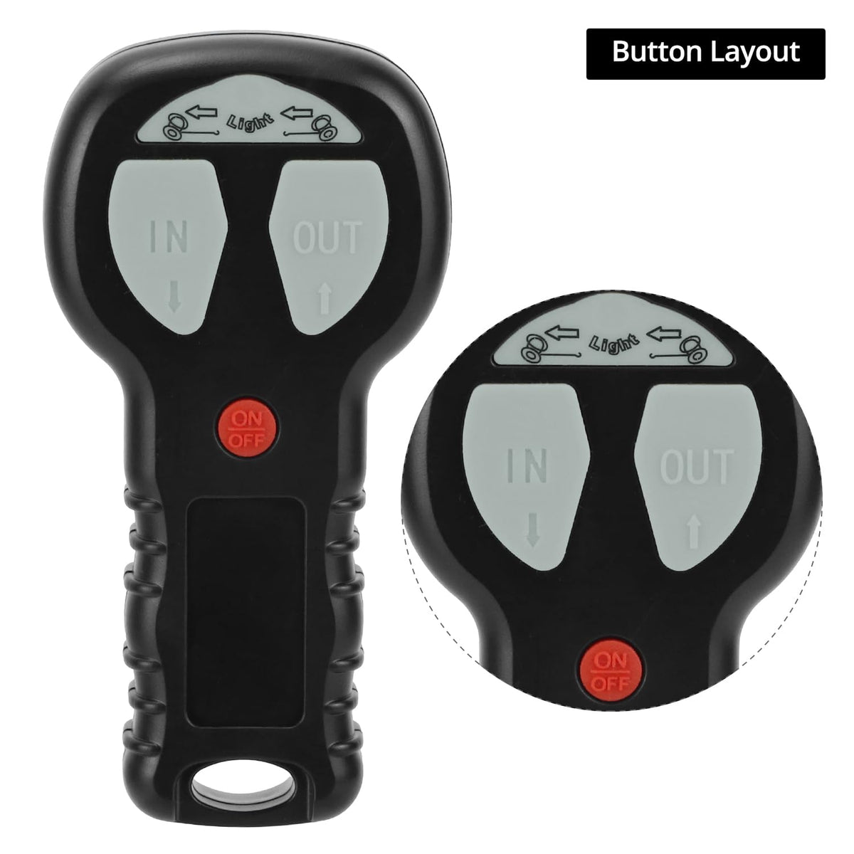 QWORK remote close-up of buttons and LEDs for clear directional feedback and safety