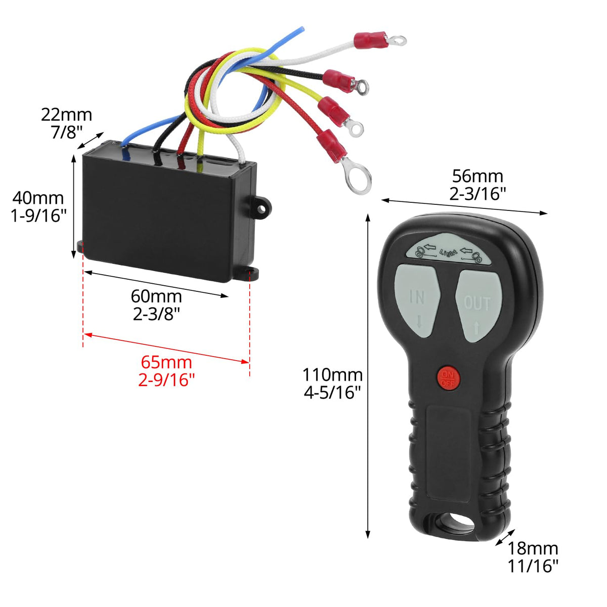 QWORK remote held in hand to show compact scale and comfortable grip for operators