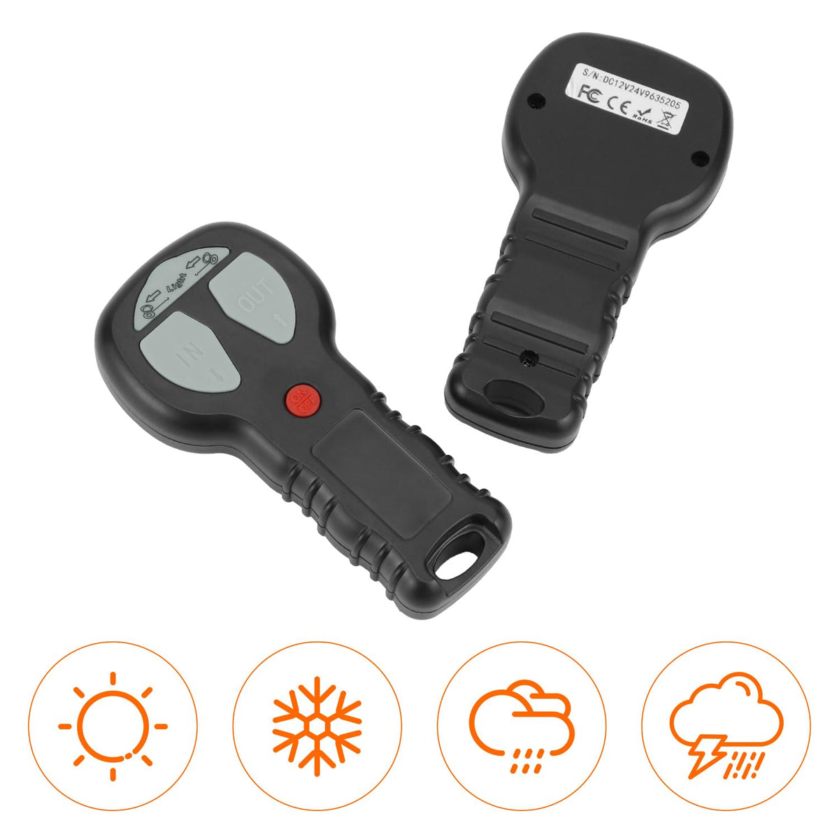 QWORK remote side profile highlighting IP68 waterproof seal for reliable weather resistance