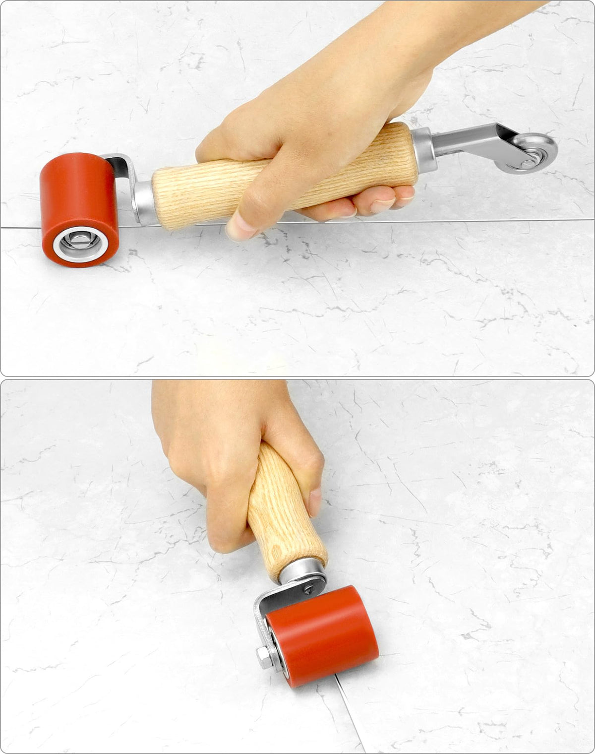 QWORK silicone roller smoothing a TPO membrane seam for consistent adhesion