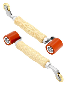 QWORK seam roller next to ruler showing 40mm wheel size for scale and accuracy