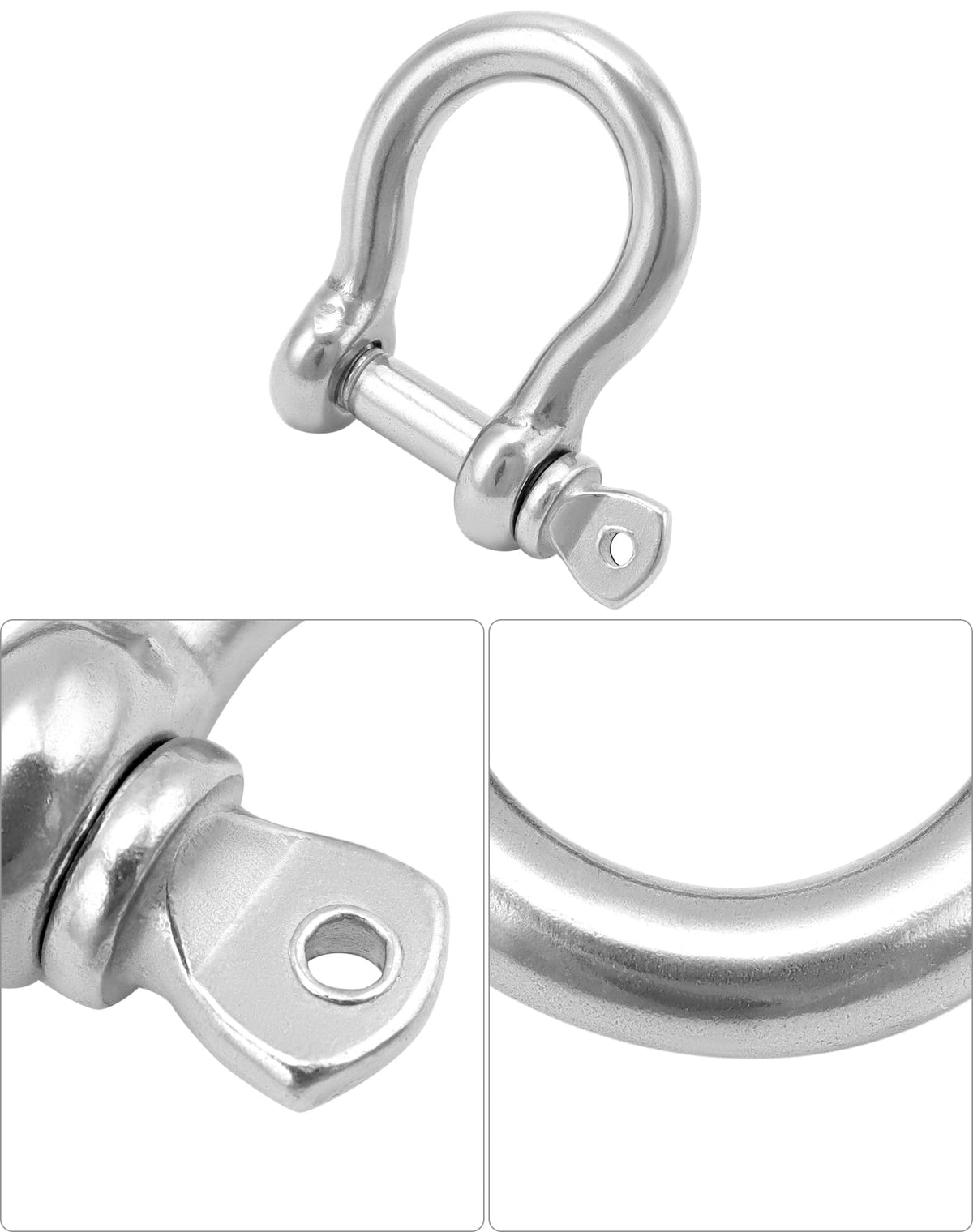 QWORK shackle beside a coin showing 1/4" scale for accurate sizing reference