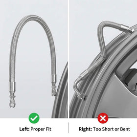 QWORK straight and 90° hose pair displayed showing flexible routing options and fit