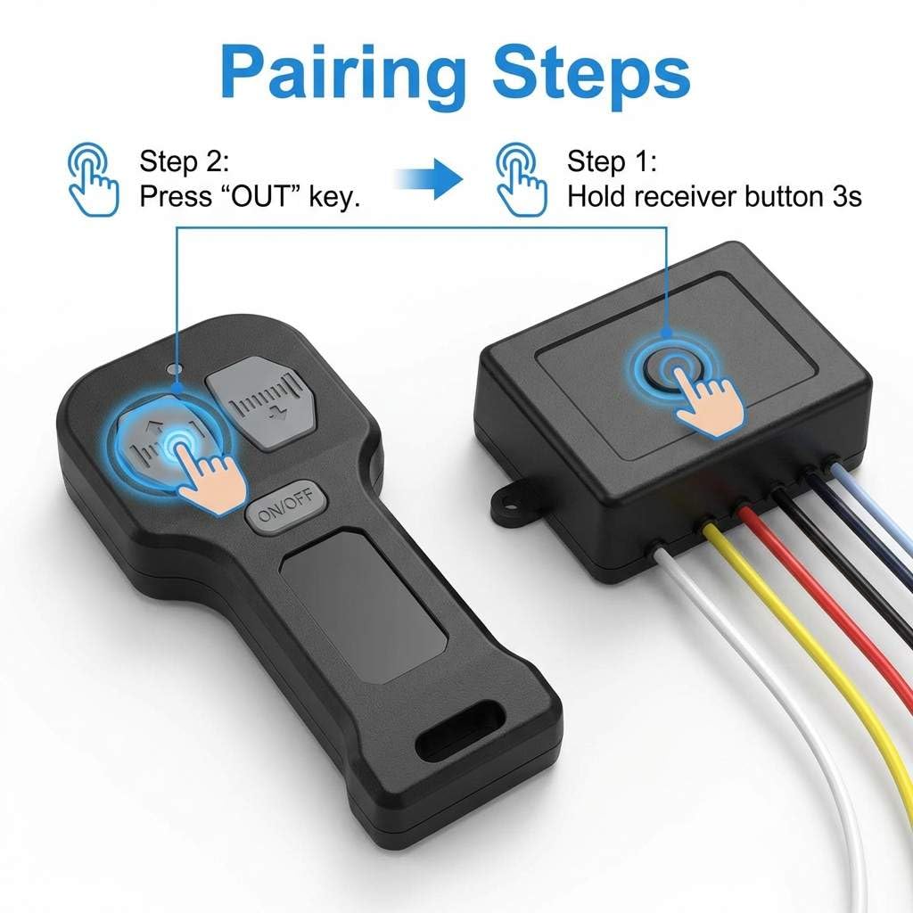 QWORK handheld transmitter front view demonstrating compact control and convenient operation