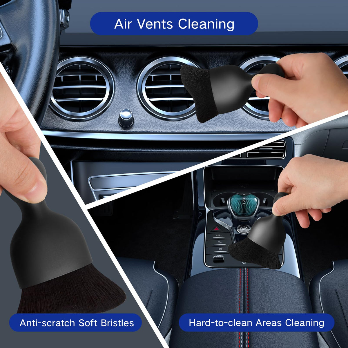 Qydipclin detailing brush set with crevice tool removing dust from vents