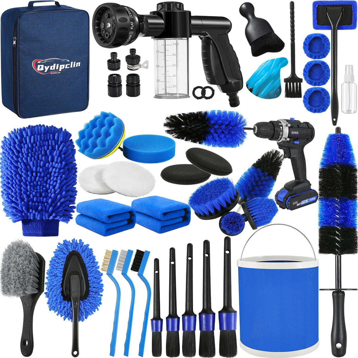 Qydipclin kit front view showing all included tools and bag for easy organization