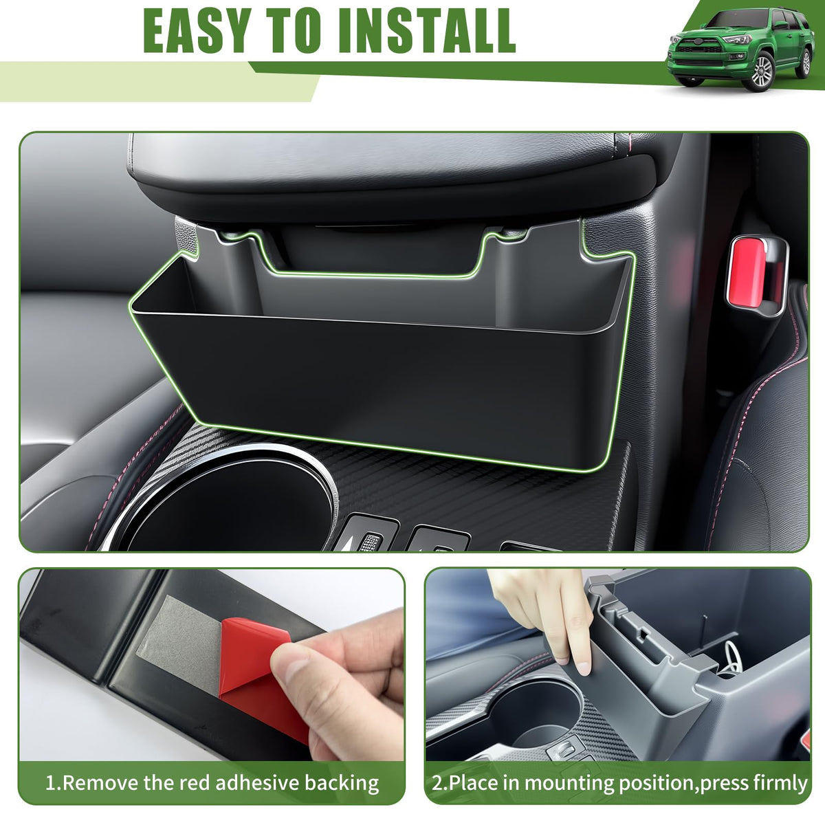 Qyebbk adhesive mount detail illustrating simple tool-free installation