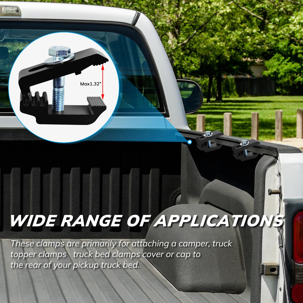 QYMOPAY clamp installed on truck bedrail demonstrating secure attachment benefit