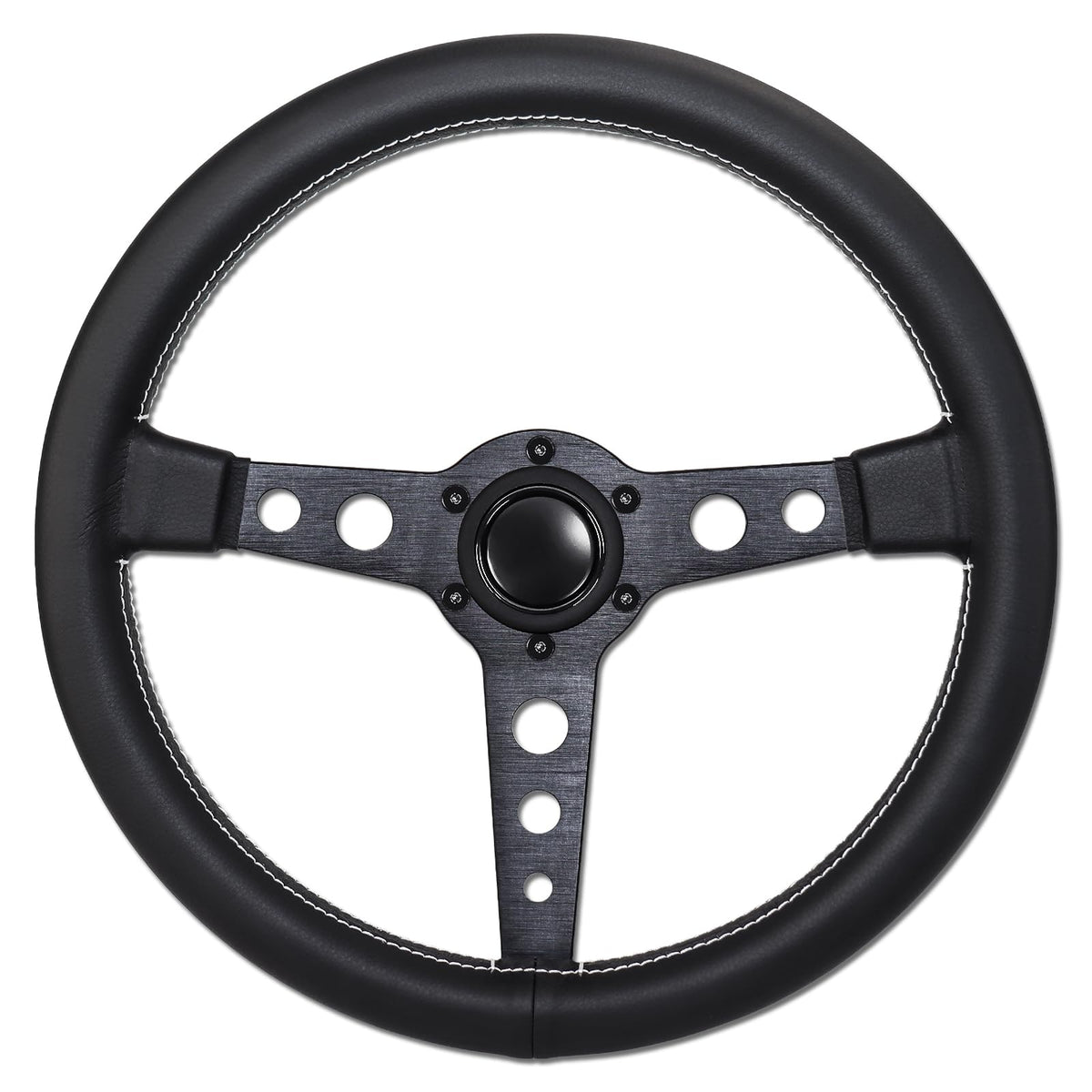 QYMOPAY front view of 14-inch steering wheel showing racing design and improved control