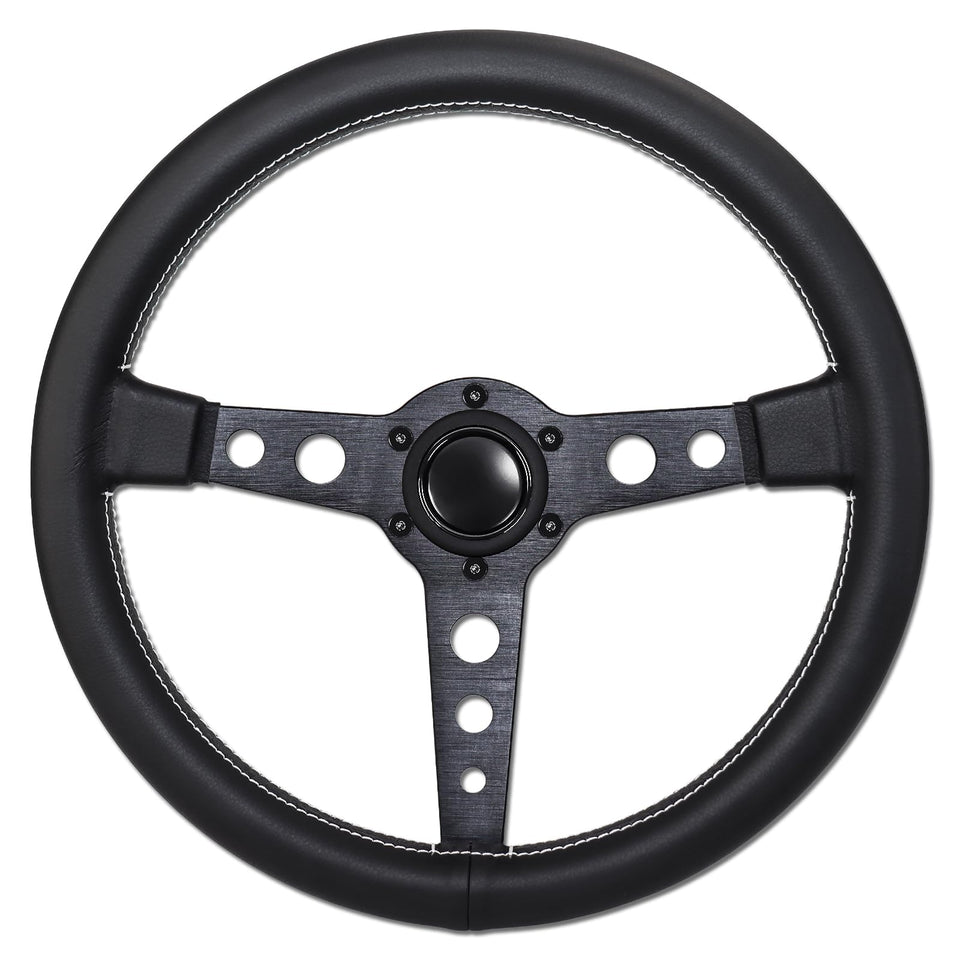 QYMOPAY front view of 14-inch steering wheel showing racing design and improved control